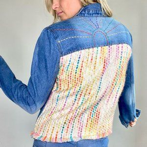 Judith March by Anthropologie Denim Embroidered Rainbow Jacket Size Medium